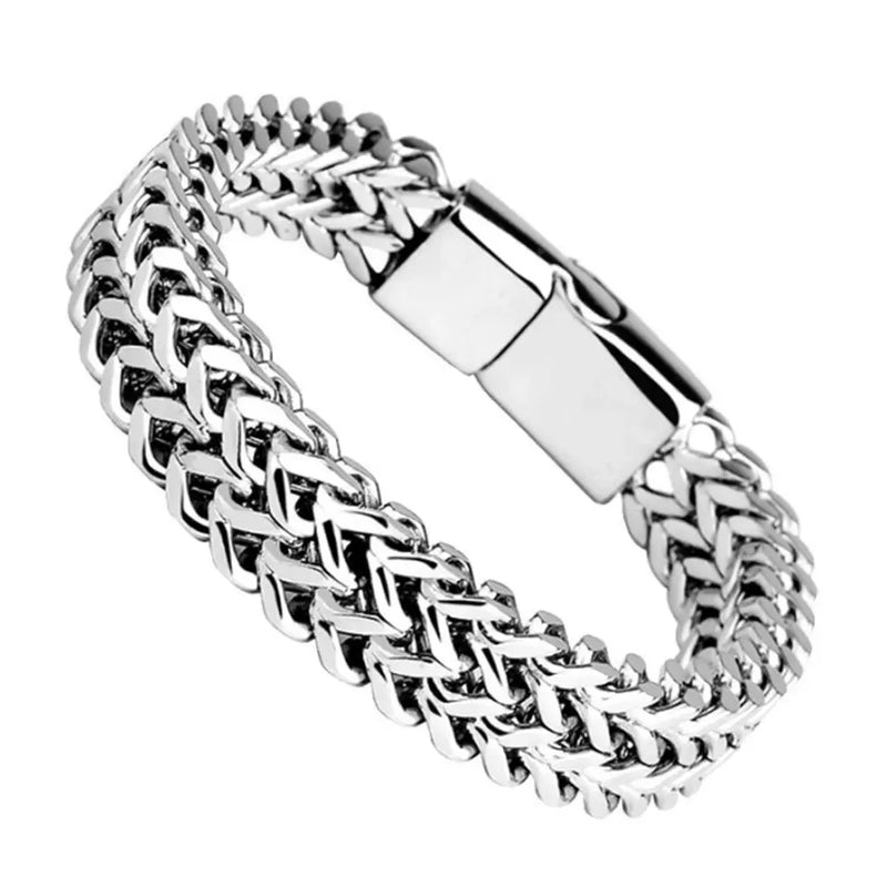 Pulseira masculina de Aço inoxidável trançado dupla linha magnética